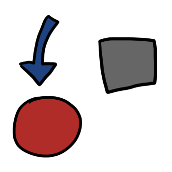 a red circle is pointed to by a blue arrow, with a gray box not being pointed at